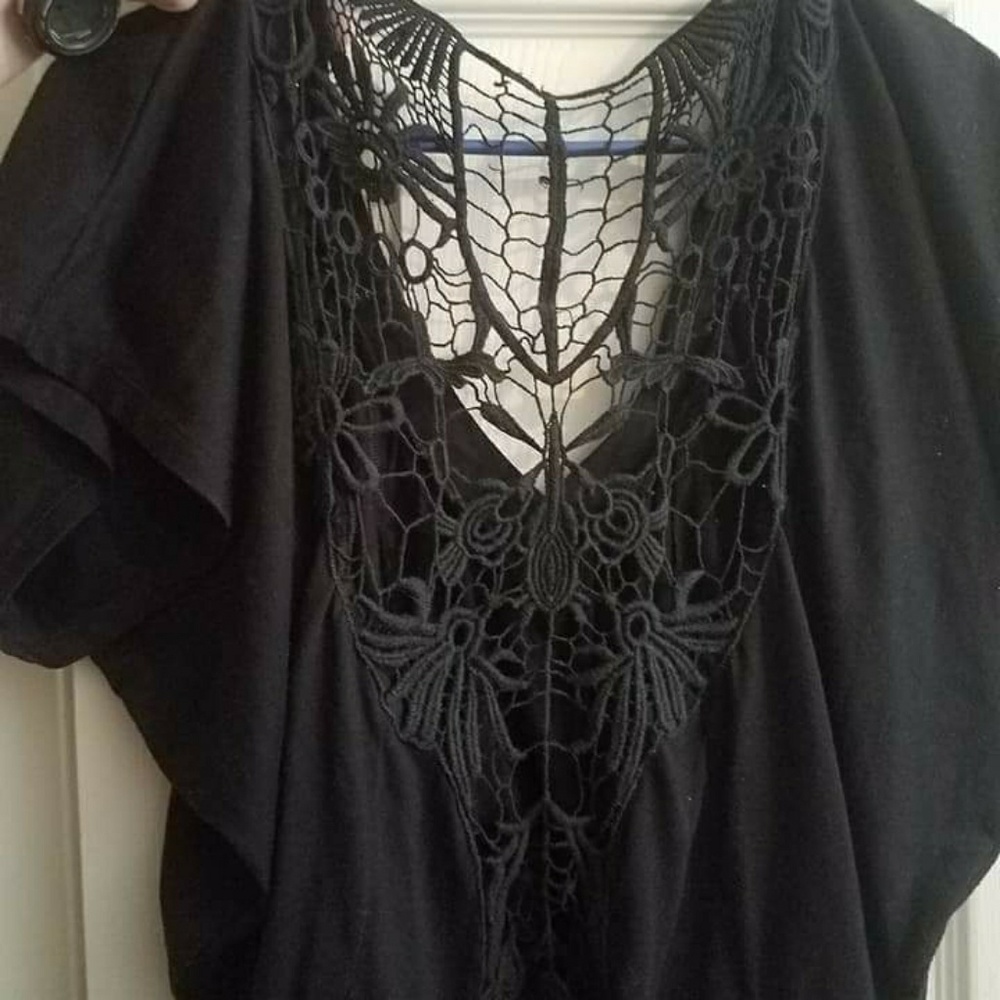 Like new black butterfly sleeve blouse with lace